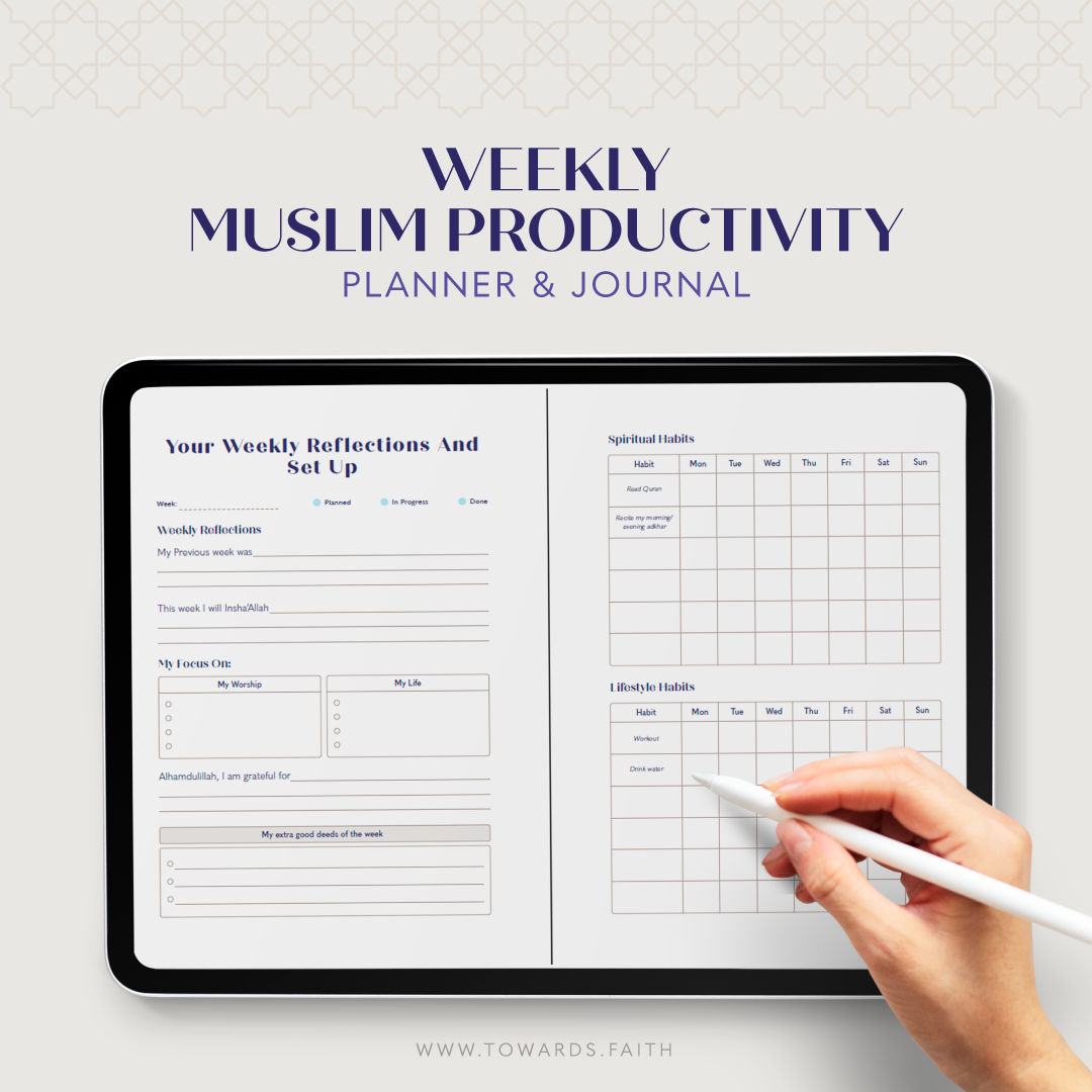 Muslim Productivity Digital Planner, Faith & Focus Weekly Muslim Productivity Planner & Journal Digital