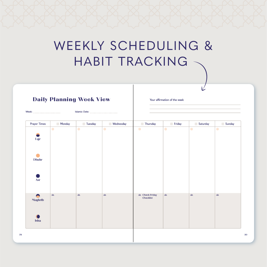Muslim Productivity Digital Planner, Faith & Focus Weekly Muslim Productivity Planner & Journal Digital